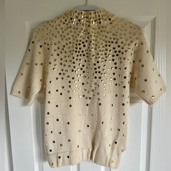 Y2K MANOUSCH CREAM WOOL BLEND EMBELLISHED OVERSIZED ZIP CARDIGAN - Picture 4 of 9